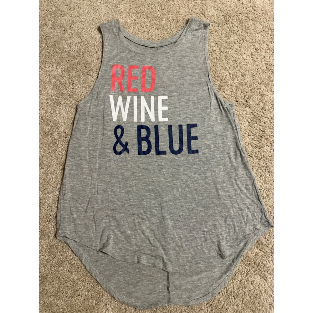 Grayson Threads Womens Red Wine & Blue Graphic Tank Top Gray Size S Patriotic‎